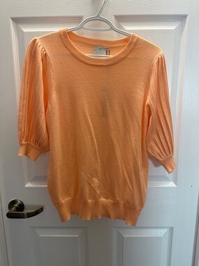 Market & Spruce Peach Puff Pleated Elbow-Sleeve Knit Top